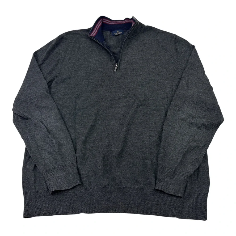 Brooks Brothers Extra Fine Merino Wool Quarter Zip Sweater Charcoal Gray Mens XL